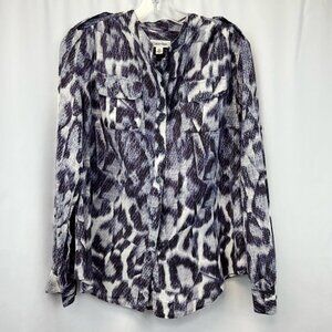Calvin Klein Womens Button Front Shirt Multicolor Leopard Long Sleeve Pockets M